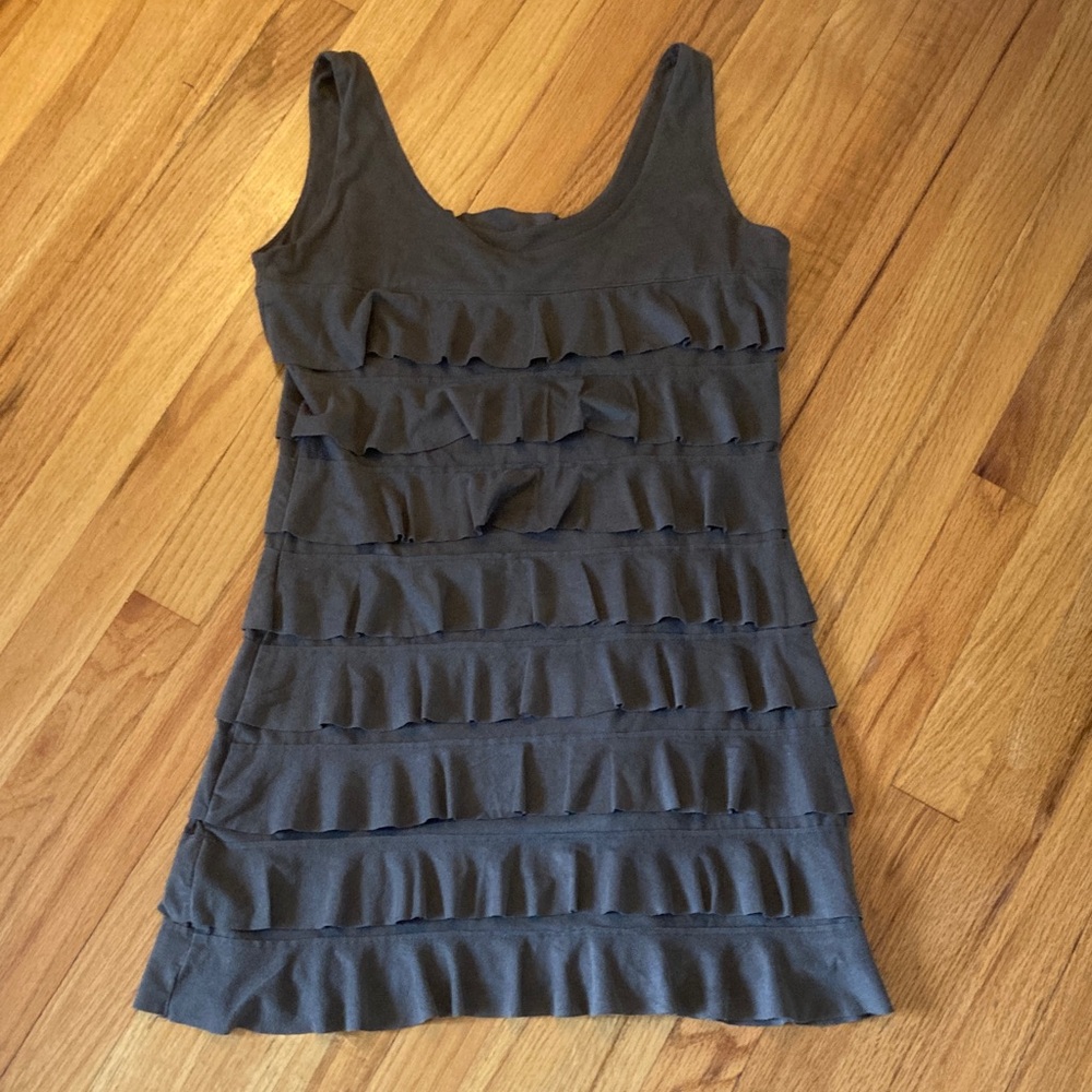 Greenish Gray Ruffled Sleeveless Dress